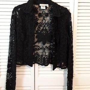 CACHE BLACK EMBROIDERED BEADED MESH SZ L JACKET